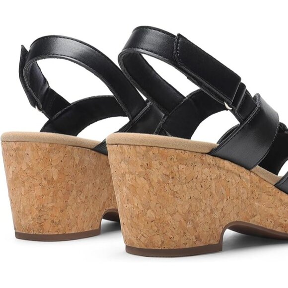 Dream Pairs Womens Black Faux Leather Espadrille Platform Wedges Size 8 - Picture 9 of 12